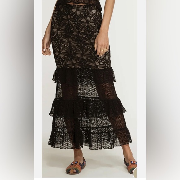 Nightcap clothing midi max ruffle black and tan skirt. New without tags size M - Picture 5 of 5